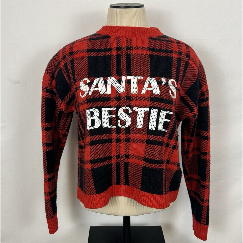 Christmas‎ Sweater Juniors Large "Santa's Bestie" With Love Derek tag L